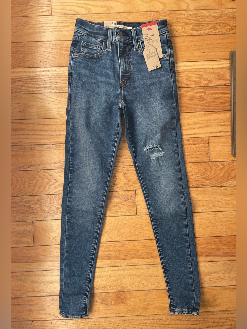 Levi’s 720 High Rise Super Skinny Ankle Medium Dark Blue Wash Jeans 24 NWT